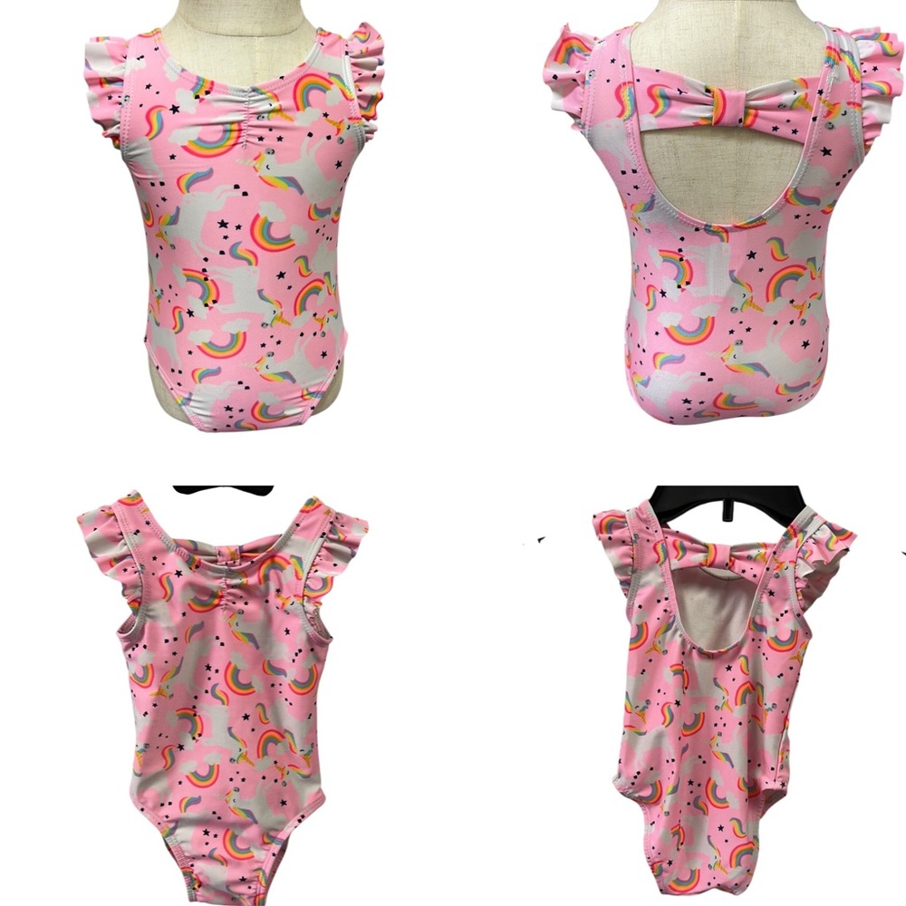 Cat and Jack Pink Unicorn Rainbow Ruffled One Piece Swimsuit Infants 9 Months